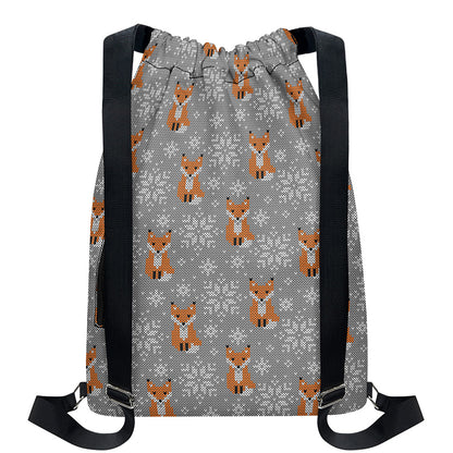 Snowy Fox Knitted Pattern Print Drawstring Backpack