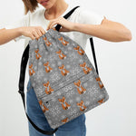 Snowy Fox Knitted Pattern Print Drawstring Backpack