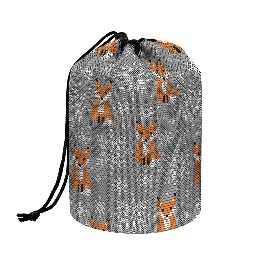 Snowy Fox Knitted Pattern Print Drawstring Makeup Bag