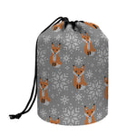 Snowy Fox Knitted Pattern Print Drawstring Makeup Bag