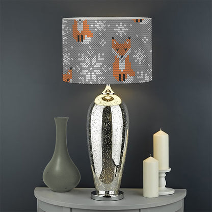 Snowy Fox Knitted Pattern Print Drum Lamp Shade