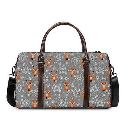 Snowy Fox Knitted Pattern Print Duffle Bag