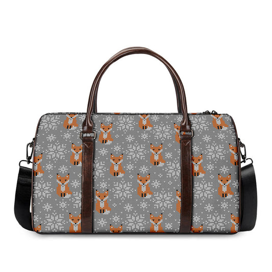 Snowy Fox Knitted Pattern Print Duffle Bag