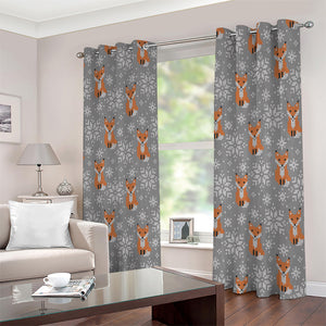 Snowy Fox Knitted Pattern Print Extra Wide Grommet Curtains