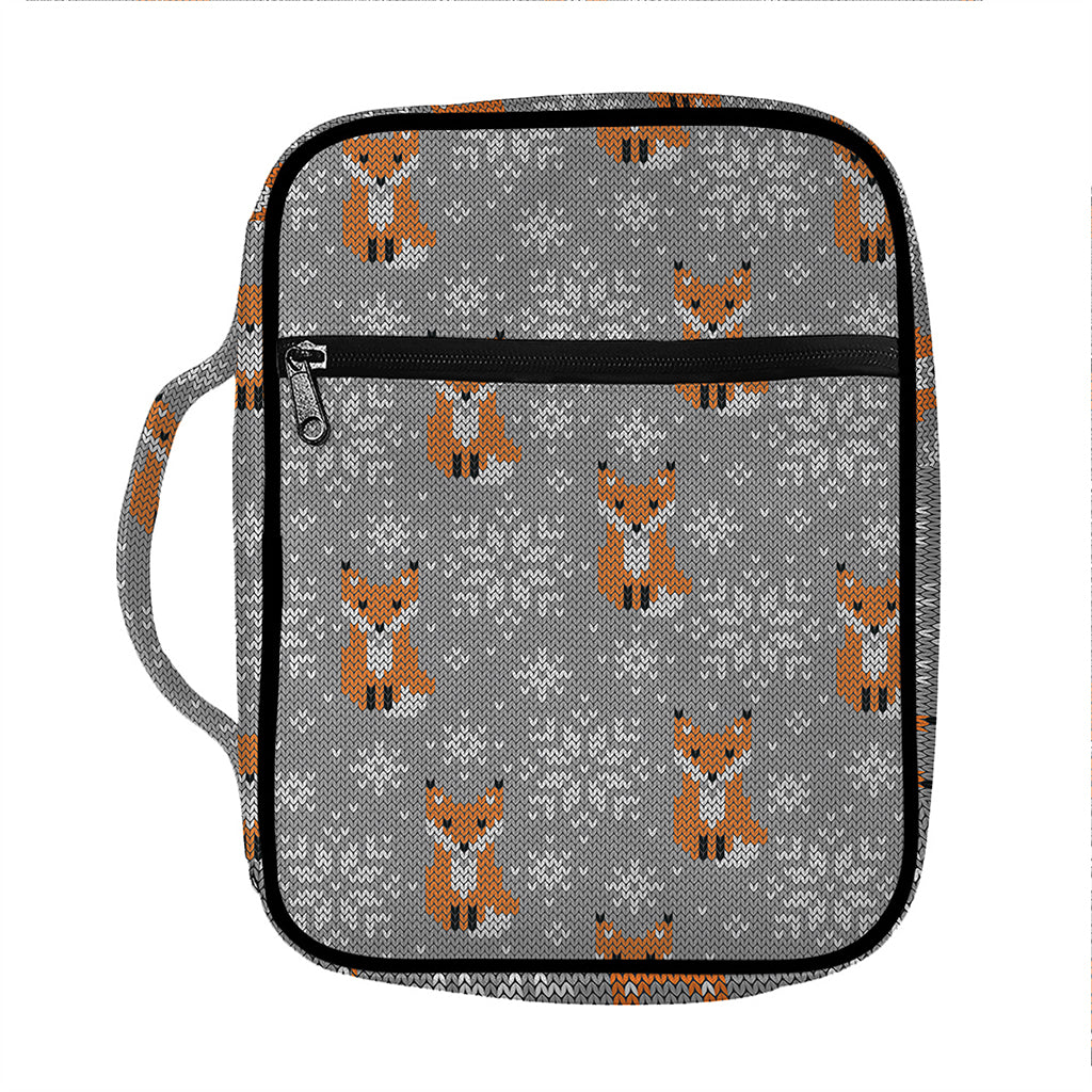 Snowy Fox Knitted Pattern Print Front Pocket Bible Bag