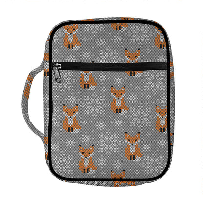 Snowy Fox Knitted Pattern Print Front Pocket Bible Bag