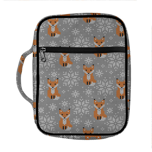 Snowy Fox Knitted Pattern Print Front Pocket Bible Bag