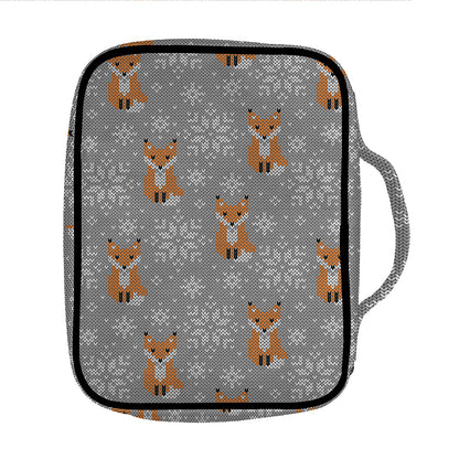 Snowy Fox Knitted Pattern Print Front Pocket Bible Bag