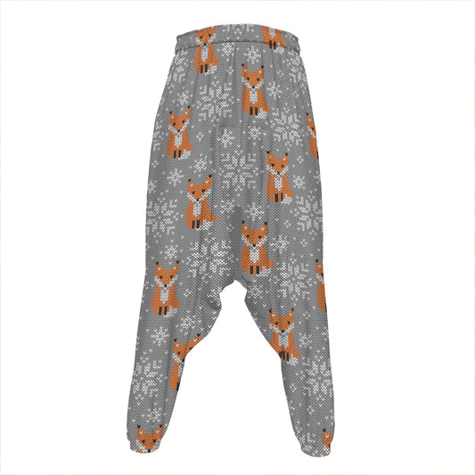 Snowy Fox Knitted Pattern Print Hammer Pants