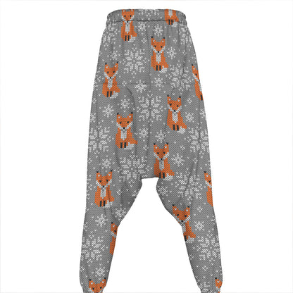 Snowy Fox Knitted Pattern Print Hammer Pants