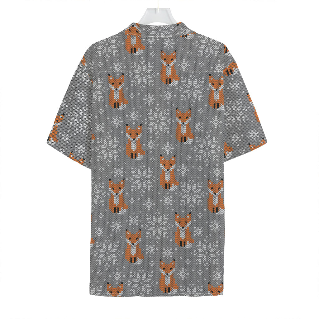 Snowy Fox Knitted Pattern Print Hawaiian Shirt