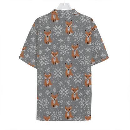 Snowy Fox Knitted Pattern Print Hawaiian Shirt