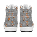 Snowy Fox Knitted Pattern Print High Top Leather Sneakers