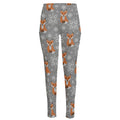 Snowy Fox Knitted Pattern Print High-Waisted Pocket Leggings