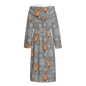 Snowy Fox Knitted Pattern Print Hooded Bathrobe