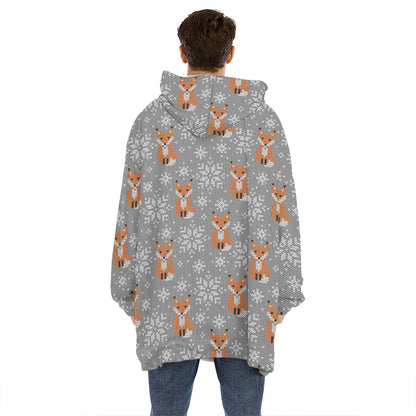 Snowy Fox Knitted Pattern Print Hoodie Blanket