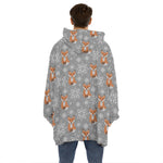 Snowy Fox Knitted Pattern Print Hoodie Blanket