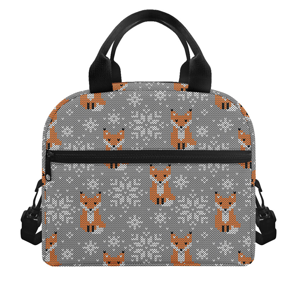 Snowy Fox Knitted Pattern Print Insulated Lunch Bag