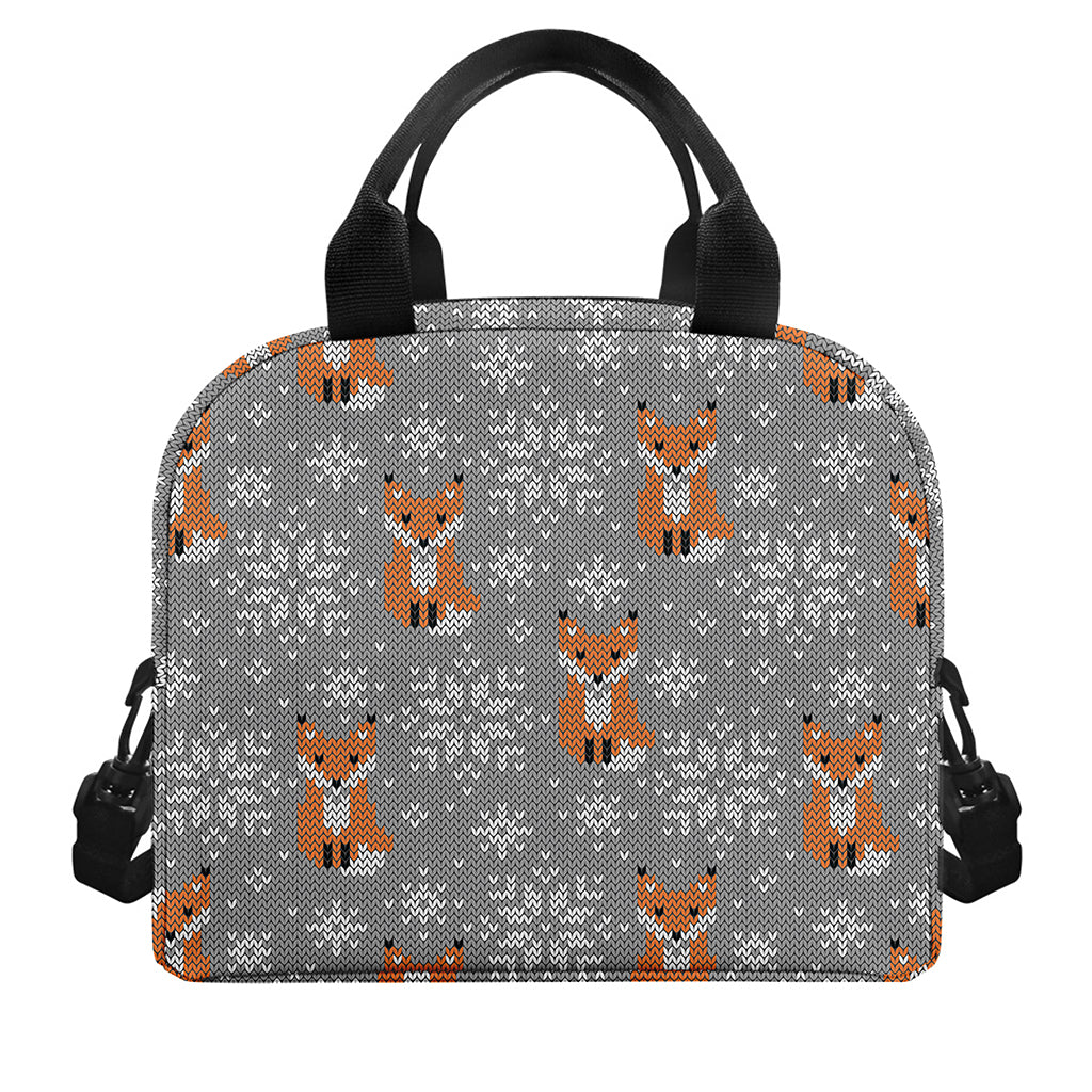 Snowy Fox Knitted Pattern Print Insulated Lunch Bag
