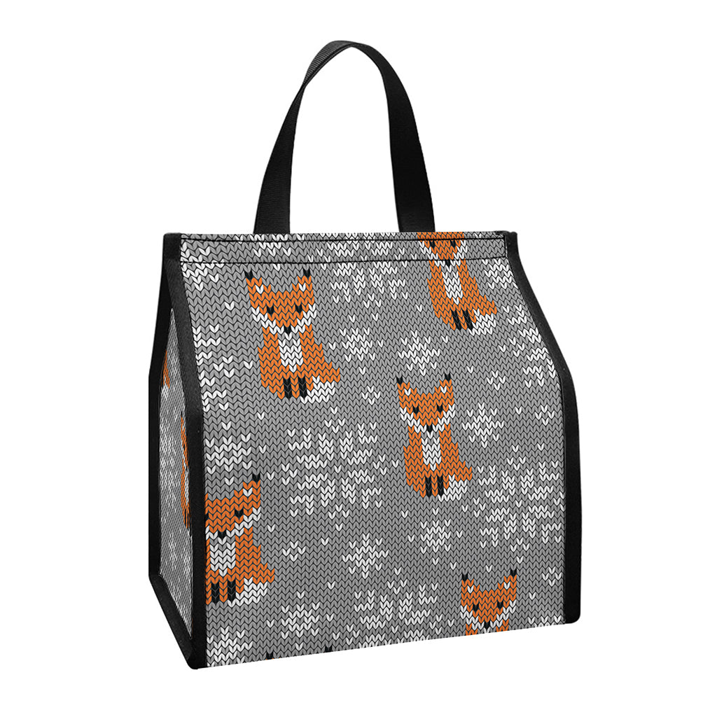 Snowy Fox Knitted Pattern Print Insulated Lunch Tote
