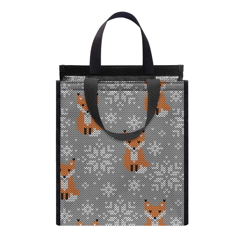 Snowy Fox Knitted Pattern Print Insulated Lunch Tote