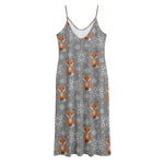 Snowy Fox Knitted Pattern Print Jersey Midi Cami Dress