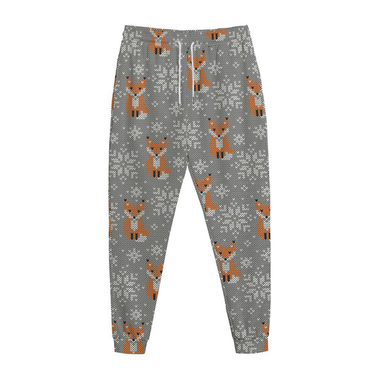 Snowy Fox Knitted Pattern Print Jogger Pants