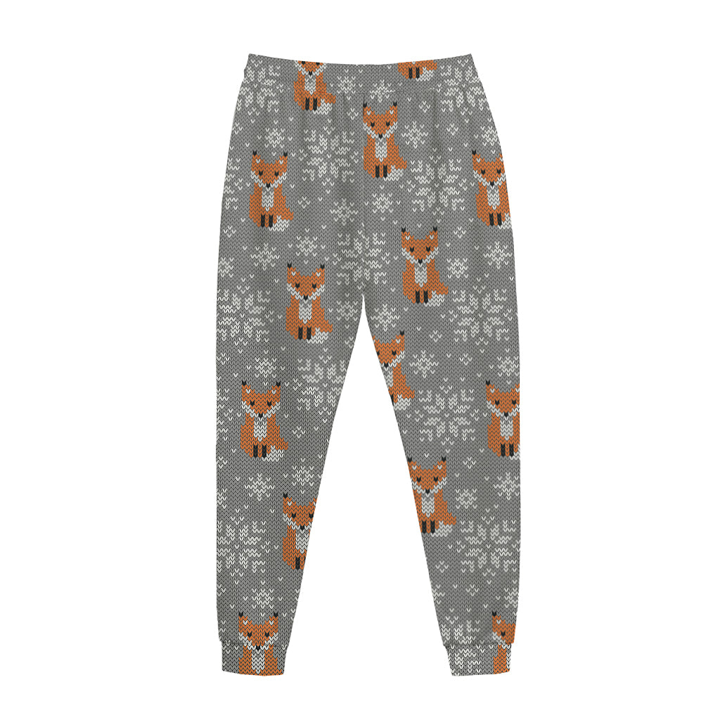 Snowy Fox Knitted Pattern Print Jogger Pants