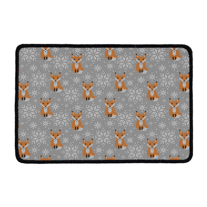 Snowy Fox Knitted Pattern Print Kitchen Mat