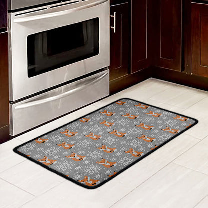 Snowy Fox Knitted Pattern Print Kitchen Mat