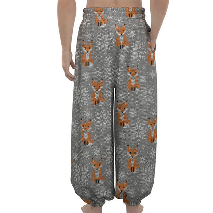 Snowy Fox Knitted Pattern Print Lantern Pants