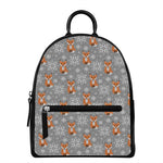 Snowy Fox Knitted Pattern Print Leather Backpack