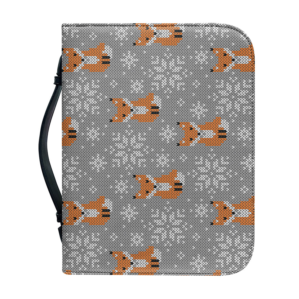 Snowy Fox Knitted Pattern Print Leather Bible Cover