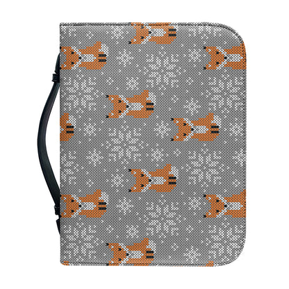 Snowy Fox Knitted Pattern Print Leather Bible Cover