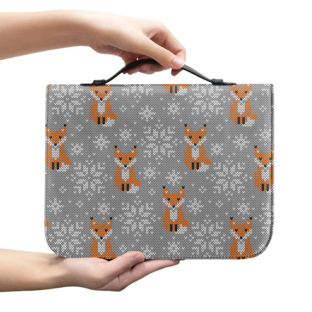 Snowy Fox Knitted Pattern Print Leather Bible Cover