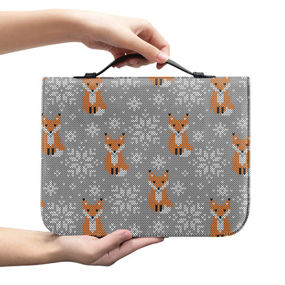Snowy Fox Knitted Pattern Print Leather Bible Cover