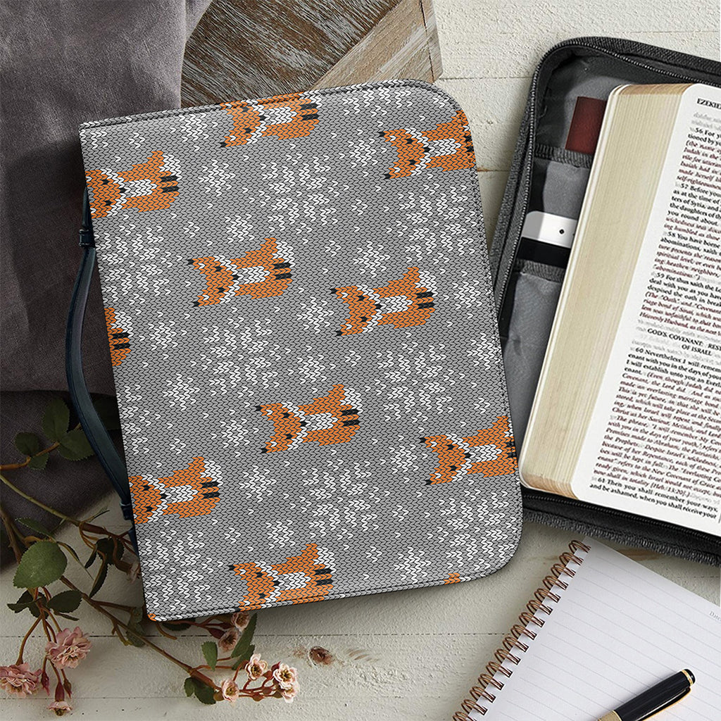 Snowy Fox Knitted Pattern Print Leather Bible Cover