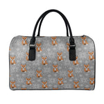 Snowy Fox Knitted Pattern Print Leather Duffle Bag