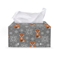 Snowy Fox Knitted Pattern Print Leather Tissue Box Cover