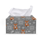 Snowy Fox Knitted Pattern Print Leather Tissue Box Cover