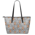 Snowy Fox Knitted Pattern Print Leather Tote Bag With Zipper