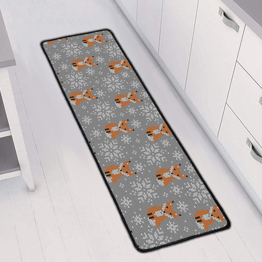 Snowy Fox Knitted Pattern Print Long Kitchen Mat