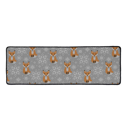 Snowy Fox Knitted Pattern Print Long Kitchen Mat