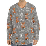 Snowy Fox Knitted Pattern Print Long Sleeve Baseball Jersey