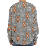 Snowy Fox Knitted Pattern Print Long Sleeve Baseball Jersey