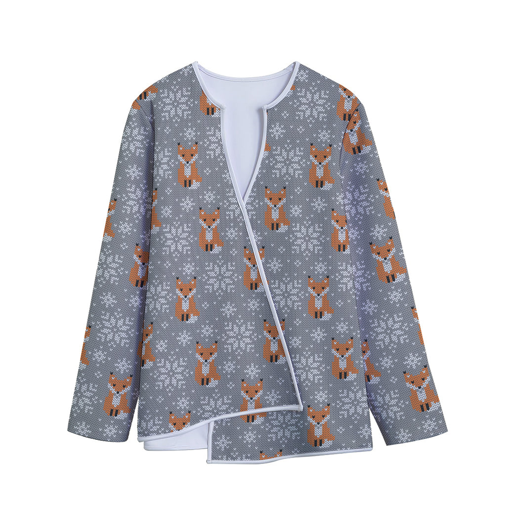 Snowy Fox Knitted Pattern Print Long Sleeve Short Coat