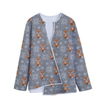 Snowy Fox Knitted Pattern Print Long Sleeve Short Coat