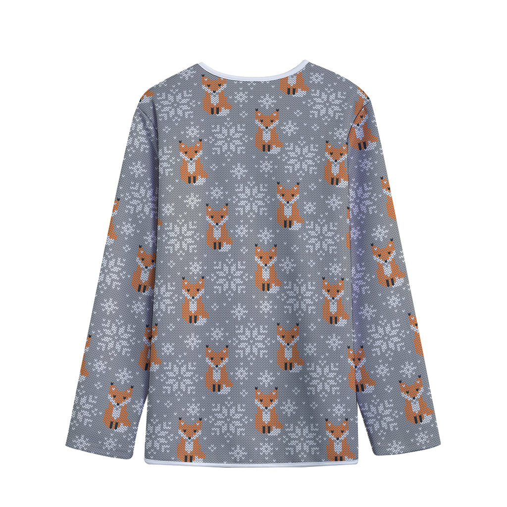 Snowy Fox Knitted Pattern Print Long Sleeve Short Coat