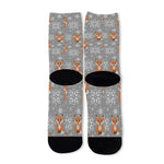 Snowy Fox Knitted Pattern Print Long Socks