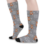 Snowy Fox Knitted Pattern Print Long Socks